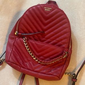 Victoria Secret Red Mini Backpack Purse Chain Accented Bag